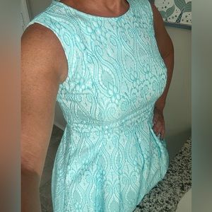 Stunning blue jacquard patterned dress for classy occasion, weddings, cruises